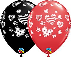 11" Qualatex Patterned Hearts & Arrows Latex