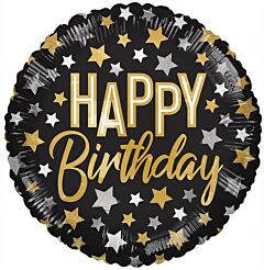 18" Happy Bday Silver/Gold Stars