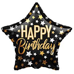 30" Happy Bday Silver/Gold Stars