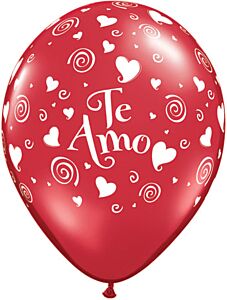 11" Qualatex Te Amo Swirlying Hearts Latex