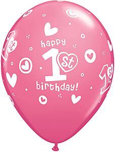 11" Qualatex Birthday Circle Hearts Girl Latex