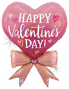 34" Valentine Pink Bow Heart