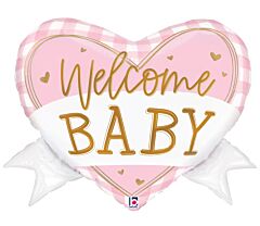 28" Pink Gingham Baby Heart Banner