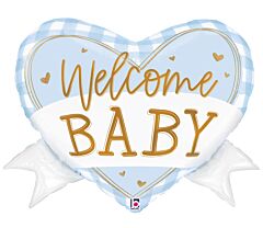 28" Blue Gingham Baby Heart Banner