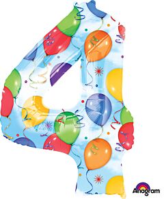 36" Anagram Number 4 Balloons and Streamers