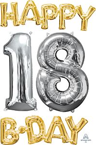 Happy Birthday 18 Consumer Inflate Bunch Gold/Silver