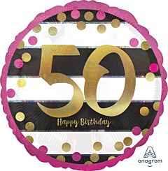 18" Pink & Gold Milestone 50 Holographic