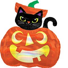 28" Iridescent Cat and Pumpkin
