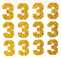 1.5" Old Gold Glitter Number 3