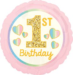 17" Girl 1st Birthday Pink & Gold