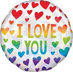18" Irid Rainbow Hearts Holographic