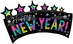 34" Iridescent Happy New Year Star Banner
