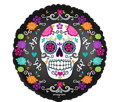 18" Satin Sugar Skull and Marigolds