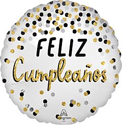 28" Satin Black Silver Gold Birthday Feliz Cumpleanos