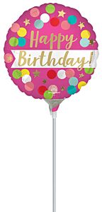 4" Satin Happy Birthday Pink Confetti