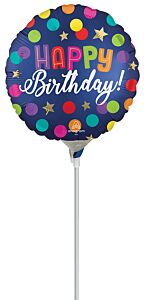 9" Satin Happy Birthday Blue Confetti