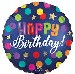 18" Satin Happy Birthday Blue Confetti