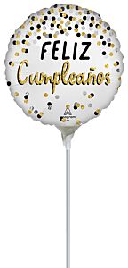 4" Black Silver Gold Feliz Cumpleanos