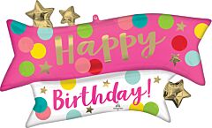 38" Satin Happy Birthday Pink Confetti