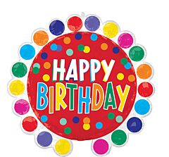 28" Happy Bday Pom Pom Red