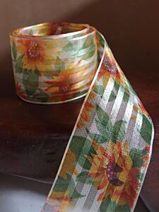 2" x 25yd Sheer Wired-Edge - Sunflower Print