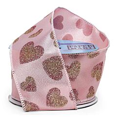 2.5" Pink Glitter Hearts Wired Ribbon