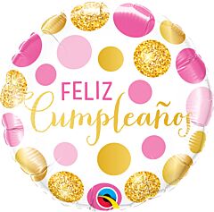18" Cumpleanos Pink & Gold Dots