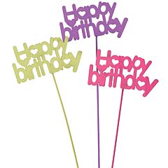5" Wood Happy Birthday Floral Stick Assortment