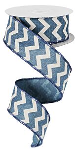 1.5" x 10yd Chevron Ribbon - Denim & Ivory