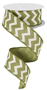 1.5" x 10yd Chevron Ribbon - Fern & Ivory