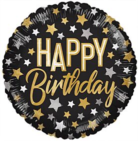 18" Happy Bday Silver/Gold Stars