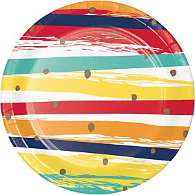 Birthday Stripes -7" Lunch Paper Plate 8ct