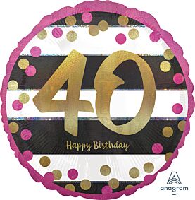 18" Pink & Gold Milestone 40 Holographic