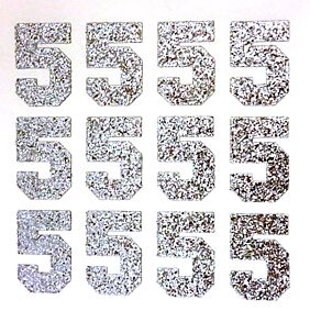 1.5" Silver Glitter Number 5