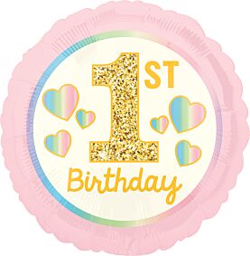17" Girl 1st Birthday Pink & Gold