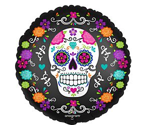 18" Satin Sugar Skull and Marigolds