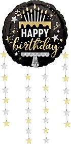 24" Black Silver Gold Dangling Birthday Stars