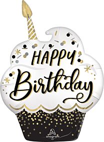 29" Satin Black Silver Gold Birthday Wishes