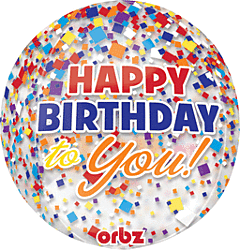 16" Happy Birthday Clear Confetti Orbz
