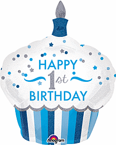 36" Blue/Silver Cupcake 1st Birthday