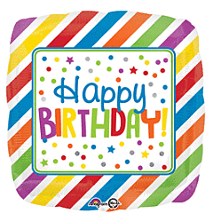 17" Happy Birthday Square/Stripes/Dots