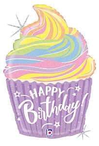 27" Pastel Birthday Cupcake Holographic