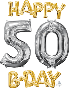 Happy Birthday 50 Consumer Inflate Bunch Gold/Silver