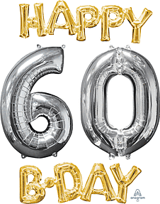Happy Birthday 60 Consumer Inflate Bunch Gold/Silver