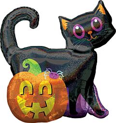 28" Black Cat/Pumpkin Holographic