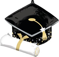 25" Black Grad Cap and White Diploma