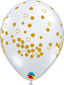 11" Qualatex Confetti Dots Latex - Clear with Gold Ink