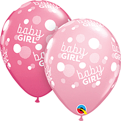 11" Qualatex Baby Girl Pink Dots-A-Round