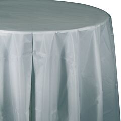 82" Plastic Round Table Cover - Shimmer Silver