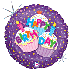 18" Happy Birthday Cupcake Holographic